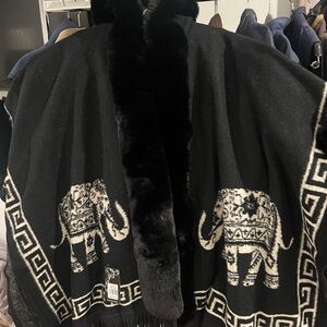 Black and White Elephant Patterned Shawl